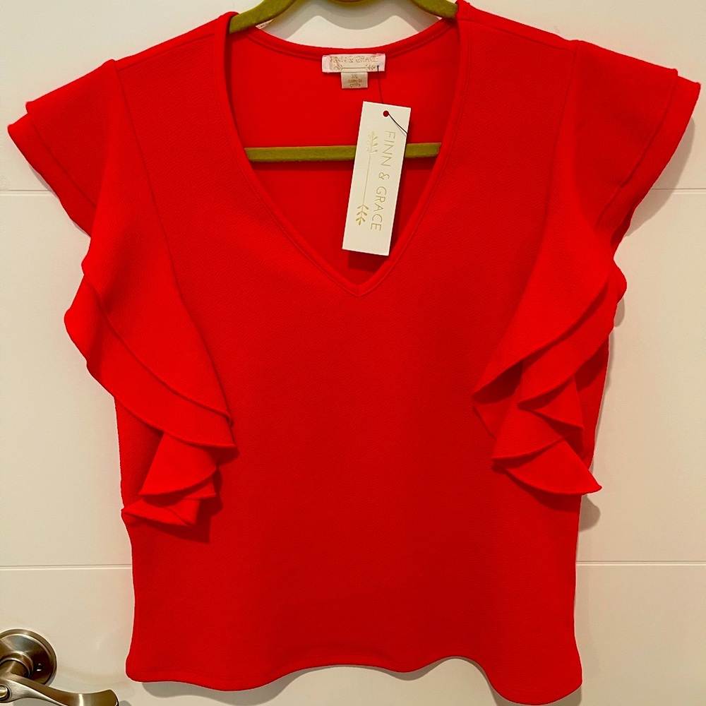 💕GORGEOUS FINN & GRACE COLOR RUFFLE TOP VIVID CORAL PINK 💕